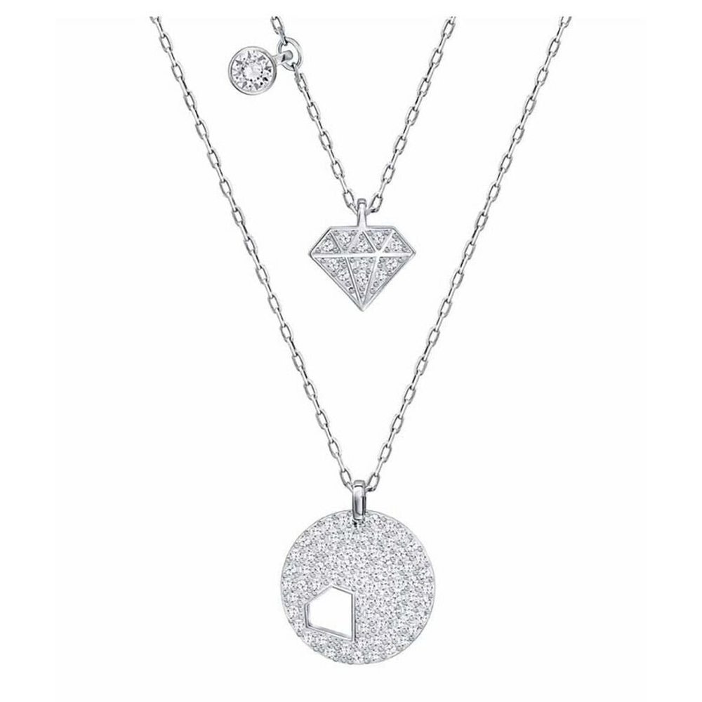 Swarovski Crystal Wishes Diamond Shaped Necklace Set in Rhodium Silver